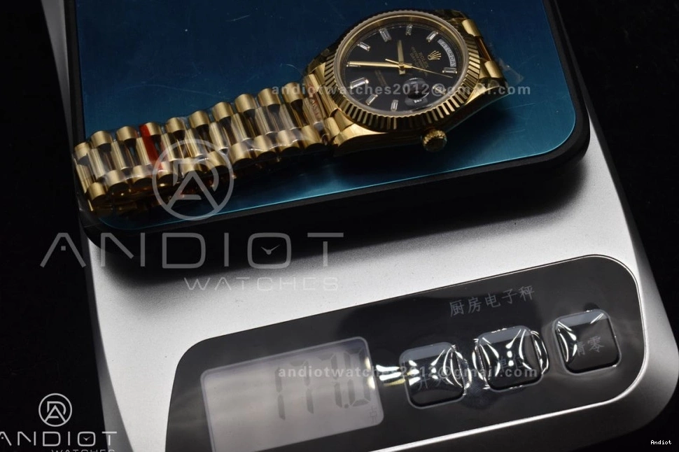 Dial 40 Markers President 701 Crystal GMF A2836 DayDate On 904L RG Black Bracelet Lightweight Steel Tungsten Weighted V with 0725